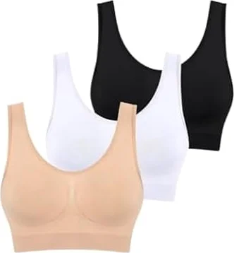 Boolavard 3 Pezzi/Set Reggiseni Senza Cuciture per Donna Reggiseno Senza Ferretto Crop Top Morbido Canotta Sportiva Reggiseno (IT, Testo, M, Regular, Regular, Beige Bianco Nero)