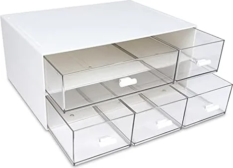 Organizer da scrivania con 5 cassetti, scatola portaoggetti da scrivania impilabile a 2 livelli, organizer da scrivania per forniture per ufficio, ripostiglio per la casa
