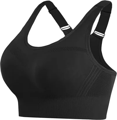 Litherday Reggiseno Sportivo Donna Senza Ferretto Push Up Imbottito Traspirante con Sostegno Forte Top Fitness per Yoga Corsa Palestra Nero M