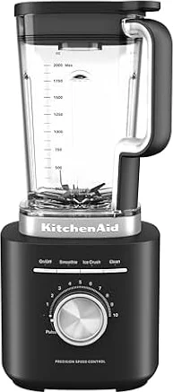 KitchenAid 5KSB2073EBM Pure Power Glass Blender, Powerful Motor with 2L BPA-Free Jug, 10 Speeds, Ice and Smoothies Programs, Stainless Steel Asymmetric Blade, Matte Black