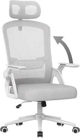 naspaluro Sedia da Ufficio Ergonomica con Schienale Alto, Sedia Scrivania a Rete Traspirante con Poggiatesta Regolabile, Supporto Lombare, Braccioli Ribaltabili e Cuscino Confortevole, Grigio