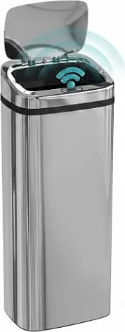 HOMCOM Pattumiera Intelligente 50L Apertura e Chiusura Automatica Argento | Cestino Spazzatura con Sensore, Bidone per Rifiuti, in Acciaio, 33x25x57.5 cm