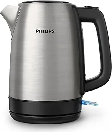 Philips Bollitore Elettrico Daily, 1,7 L, Ebollizione rapida, Acciaio Inox | Bollitore acqua elettrico con filtro anticalcare, inox per uso alimentare, coperchio a molla, spia luminosa (HD9350/90)