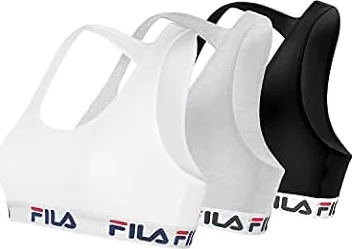 FILA Reggiseno Sportivo Donna in cotone, senza rinforzo, set di 3, Nero, Grigio, Bianco, Taglie L