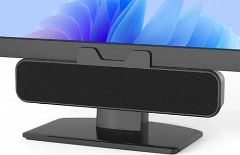Inwa Cassa PC 10W, Altoparlante USB con clip, Audio stereo HD, Clip per monitor 0.1-1.1’, USB A/C per PC, Laptop, Desktop, Plug and Play (Nero, Tessuto acustico)