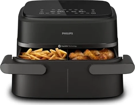 Philips Airfryer 1000 - Friggitrice ad aria con Cestello Flexi da 7.1L | Cestello con divisore 3.55+3.55L o Cestello XXL da 7.1L, doppia resistenza, Lavabile in lavastoviglie, App HomeID (NA154/00)