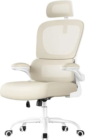 SONGMICS Sedia Ufficio Ergonomica, Girevole in Rete, Supporto Lombare | Sedia Scrivania, Funzione Oscillante, Beige Sabbia, Collezione KIME OBN041L01