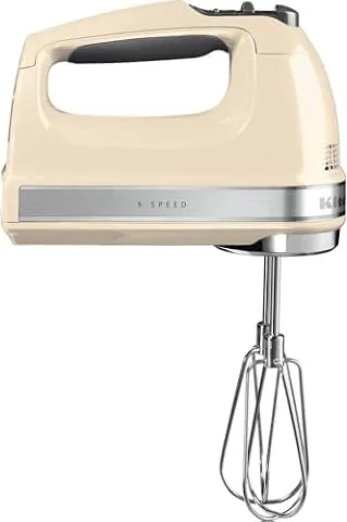 KitchenAid Sbattitore Elettrico 9 Velocità con Accessori Crema | Monta panna, sbatte uova e impasta senza schizzi; fruste in acciaio lavabili in lavastoviglie e motore silenzioso