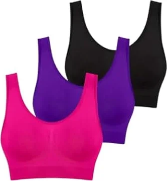 Boolavard 3 Pezzi/Set Reggiseni Senza Cuciture per Donna Reggiseno Senza Ferretto Crop Top Morbido Canotta Sportiva Reggiseno (IT, Testo, XL, Regular, Regular, Rosa Shocking Viola Nero)