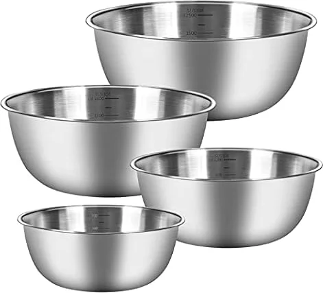 Chuner Set di 4 Ciotole Acciaio Inox Cucina con 4 Dimensioni (0,7 l/ 1,2 l/ 1,8 l/ 2,5l) Impilabili e Lavabili in Lavastoviglie