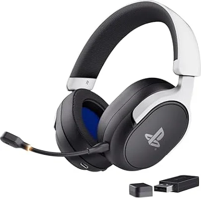 GXTrust Forta Cuffie Gaming Wireless con Licenza Ufficiale PlayStation 5 | 2.4G Bassa Latenza, Ricevitore USB, 55 Ore di Gioco, Driver da 50 mm, Cuffie da Gaming PS5 Over Ear, Nero/Bianco