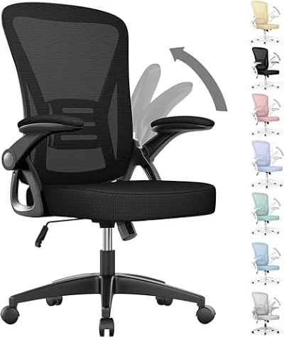 Sedia da Ufficio con Supporto Lombare e Braccioli Regolabili, Nero | Sedia Ufficio Ergonomica in Rete Traspirante, Altezza Regolabile e Schienale Inclinabile con Ruote Girevoli