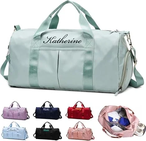 Borsone da Viaggio Personalizzato con Nome Ricamato, per Uomini e Donne | borsa da sportiva capiente con nome, tasche impermeabili e scomparto per le scarpe, per yoga/danza/viaggi/sport
