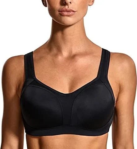 SYROKAN Reggiseno Sportivo Donna Sostegno Forte con Ferretto Imbottito Senza Rimbalzi Taglie Forti Nero 5D