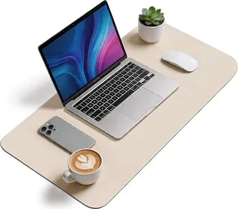 YISH Tappetino Scrivania Sottomano in Similpelle PU 80x40 cm | Tappetino Mouse Impermeabile Desk Mat per Laptop/Tastiera/Mouse per L'ufficio e la Casa (Beige)