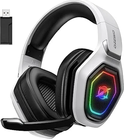 Ozeino Cuffie Gaming Wireless per PC/Ps5/Ps4, 2,4GHz Wireless+5.3 Bluetooth | Cuffie con Microfono 7.1 Qualità Audio Senza Perdita di Bassa Latenza, Durata di Oltre 30+ Ore