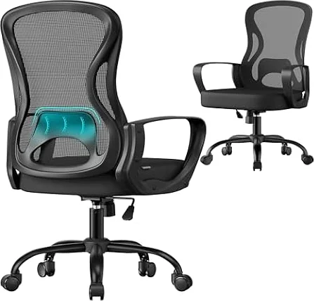 SONGMICS Sedia Ufficio Ergonomica, Sedia Scrivania Girevole in Rete, Supporto Lombare, Funzione Oscillante, Braccioli, Studio Camera da Letto, Nero Inchiostro OBN043BH02