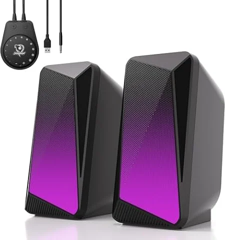SOULION C30 Casse PC Bluetooth per Monitor, Laptop, Gaming, Desktop | Altoparlanti Computer stereo 2.0, Ingresso AUX da 3,5 mm, Alimentazione Tramite USB, Illuminazione LED Colorata, 1 paio