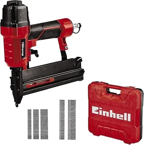 Einhell Graffatrice pneumatica TC-PN 50 | 2 in 1: graffatrice e chiodatrice | Puntale di sicurezza | 1500 graffette e 2000 chiodi | Flacone di olio (vuoto)