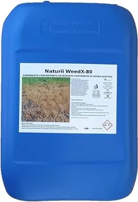 Aceto concentrato Naturìì WeedX-80, erbicida totale alto contenuto di acido acetico, 10 kg, per viottoli e infestanti