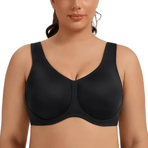 AGONVIN Reggiseno Sportivo con Ferretto da Donna – Sostegno Massimo ad Alto Impatto, Taglie Grandi (Plus Size), Perfetto per Running e Allenamento Schwarz 5E