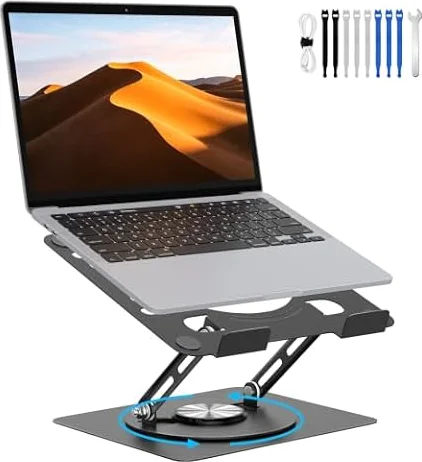 Alyvisun Supporto PC Portatile 360° Girevole, Regolabile Laptop Stand, Nero | Rialzo PC Portatile Ergonomico Pieghevole, Supporto Laptop in Acciaio al Carbonio con Ventilazione per Laptop da 11-16"
