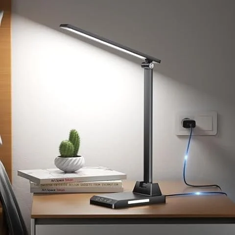 Ylatoial Lampada da Scrivania,Lampada da Tavolo, USB Lampada Scrivania | 5 Modalità di Luce x 10 Livelli di Luminosità, Timer 30/60min Lampada Led da Tavolo, Nero