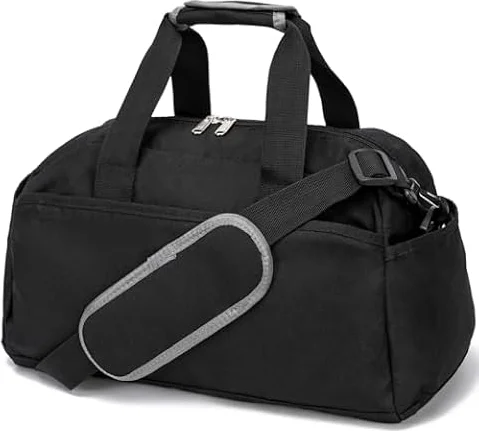 Borsa da palestra piccola da 35,6 cm per donne e uomini, mini borsone per viaggi e sport, leggera borsa da trasporto, Nero, 35 cm x 20 cm x 20 cm