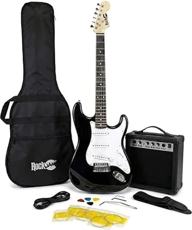 RockJam Kit Chitarra Elettrica con Amplificatore 10W e Borsa, Nero | Kit chitarra elettrica per principianti con amplificatore 10 watt, borsa, tracolla, cavo, plettri e vibrato