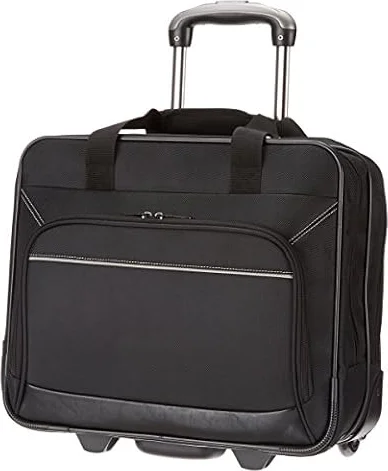Amazon Basics borsa per laptop, con rotelle fluide e tasca frontale facile da aprire, manico telescopico, Leggera, per laptop fino a 15.6 in (39.6 cm), Nero