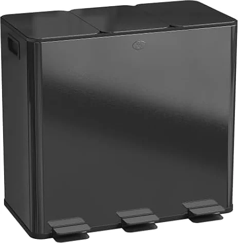 HOMCOM Pattumiera Differenziata 3 Scomparti 20L da Cucina a Pedale Nero | Cestino Spazzatura, Coperchi a Chiusura Silenziosa, in Acciaio Inox e PP