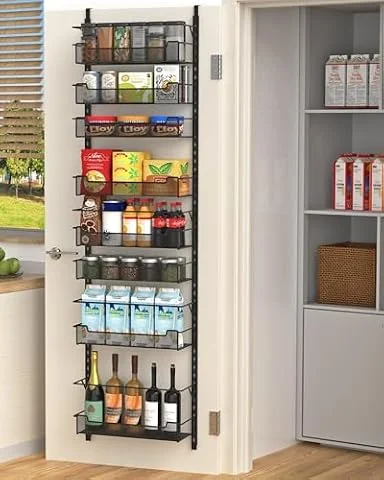 VyGrow Organizzatore da appendere alla porta, organizer a 8 ripiani sopra la porta, con ganci regolabili e cestino, per dispensa, cucina, ripostiglio, portaspezie