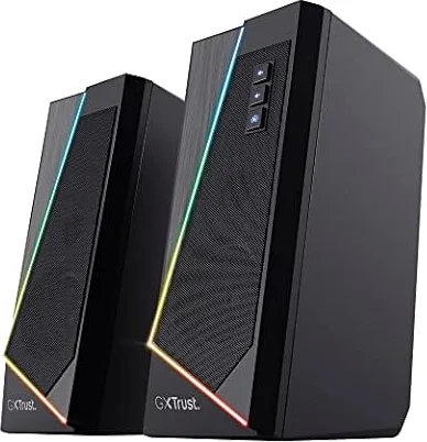 GXTrust Zoxa Casse PC 2.0 RGB Altoparlante Stereo 12W, Nero | 6 Modalità di Illuminazione, Alimentazione USB, Set di Altoparlanti per PC Portatile Computer Desktop Laptop