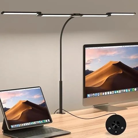 Comely Lampada da Lavoro 24W, 120cm Lampada da Scrivania con 5 Temperature Colore, 2750LM Lampade da Lavoro con 10 regolazioni di luminosità, 4-led Lampada da Tavolo, Luce Scrivania con Morsetto, Nera