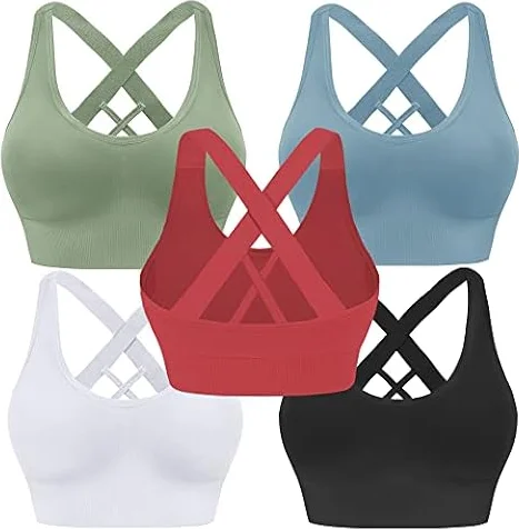 Evercute, Reggiseno Sportivo da Donna, Imbottito, a Sostegno Medio, con Spalline Incrociate, Senza Cuciture, per Yoga, Atletica ed Esercizi ad Alto Impatto, M