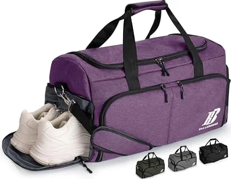 Borsone Palestra Uomo Donne Borsa Sportiva con Scomparto per Scarpe e Tasca Bagnata Borsone da Viaggio Borsone Piscina Fitness Weekend Duffel Bag per Palestra, Sport, Viaggio(42L, Viola)-U