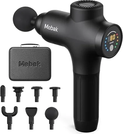 Mebak 3 Pistola Massaggio Muscolare Professionale Pistola Massaggiante Massage Gun Tessuto Profondo Corpo Sollievo Dolore Elettrico Silenzioso Massaggiatore 3200RPM 7 Testa 5 Velocità 12mm Ampiezza