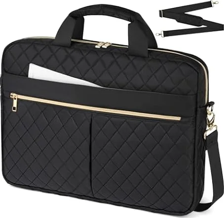 vsshe Borsa del Portatile, 15.6 Pollici Cartella per Laptop, Borsa da Lavoro Donna Impermeabile, Borsa Computer Grande con Tasche e Divisori Interni Imbottiti, con Tracolla, per Ufficio, Scuola, Nero
