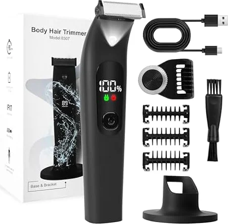 Body Trimmer per Gli Uomini, Ball Pubic Hair Trimmer, Rasoio Elettrico Corpo Uomo Uso Umido e Secco, Rasoio per Parti Intime con Ricarica di USB C, Impermeabile IPX7, Adatto per Barba, Capelli, Naso