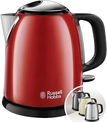 Russell Hobbs Bollitore acqua elettrico, 1 L, 2400 W, Compatto, 3 Tazze, ebollizione rapida, Filtro anticalcare rimovibile e lavabile, Bollitore da viaggio, Acciaio Inox, ColourPlus Rosso 24992-70