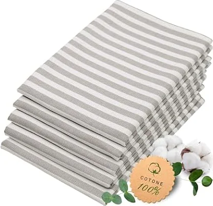 ZOLLNER 5 strofinacci in cotone 50x70 cm - canovacci assorbenti e lunga durata - lavabili a 60°C - a righe grigie e bianche - Qualità gastronomica - certificato OEKO TEX (R)