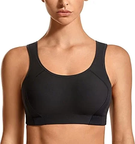 SYROKAN Reggiseno Sportivo Donna Alto Impatto Nero 4C | Sostegno Forte, Senza Ferretto, Racerback, Imbottito, Taglie Forti