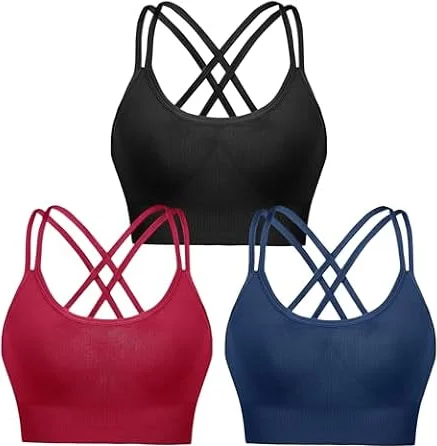 Leversic Reggiseno Sportivo Donna Top Palestra Fitness Imbottito Senza Ferretto Reggiseni Push Up per Yoga Jogging Gym Nero+Blu Navy+Rosso M
