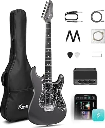 Enya XMARI chitarra elettrica smart con effetti DSP e ampli | Corpo in fibra di carbonio, pickup Alnico a bobina split, 4 preset, registrazione USB-C, uscita cuffie e amplificatore