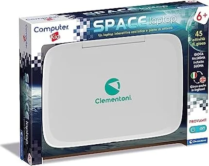Clementoni - Computer Kid Space, Laptop Educativo Parlante Bambini 6+ Anni, 45 attività Educative Interattive, Gioco Elettronico per Imparare Lettere, Numeri e Parole, Batterie Incluse, 16426