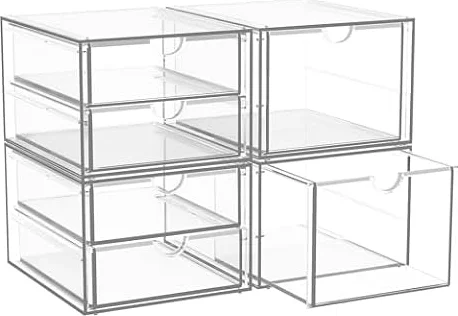 StowBin Set di 2 organizzatori da scrivania, organizer per cosmetici e forniture per ufficio, con 6 cassetti, trasparente, antipolvere, per cosmetici, gioielli, penne e cancelleria