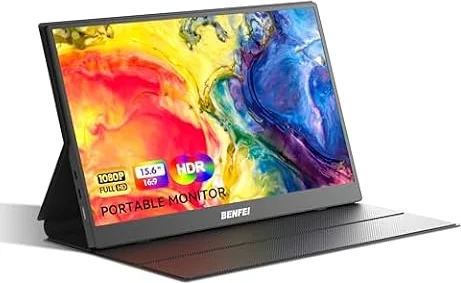 BENFEI Monitor portatile da 15,6 pollici, display da gioco FHD 1080P HDMI USB-C, schermo IPS HDR ultrasottile con cover intelligente e altoparlanti, monitor esterno plug & play per laptop