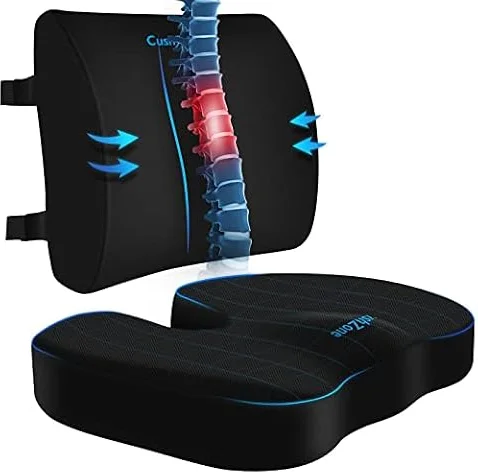 CushZone - Cuscino per Seduta con Supporto Lombare, Cuscino per Sedia con Cinturino Regolabile per Sollievo dal Dolore da Sciatica - con Rivestimento Lavabile in Memory Foam per Auto