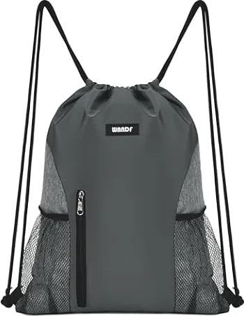 WANDF Zaino con coulisse Sacche da palestra Zaino sportivo da palestra con tasche a rete Borsa a corde Sacca sportiva per donne uomini (Grigio)