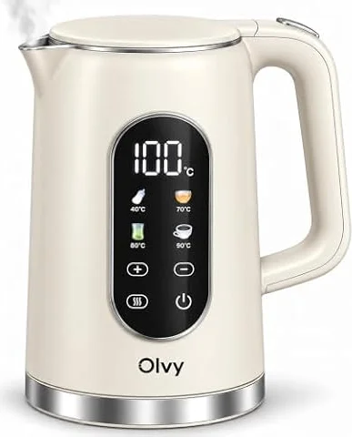 Olvy Bollitore Elettrico Inox Regolazione Temperatura | 1 Set | Bianco Crema | Tè & Biberon | Doppia Parete 1,7L | Bollitore Elettrico Mantenimento Caldo